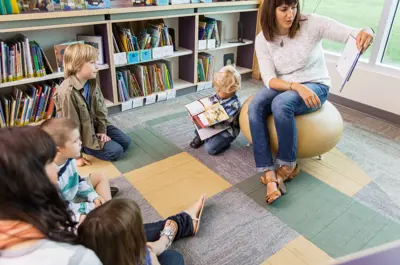 Woman reading to group of children