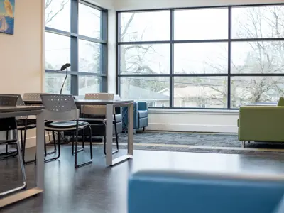 Workspace and lounge area inside the library branch