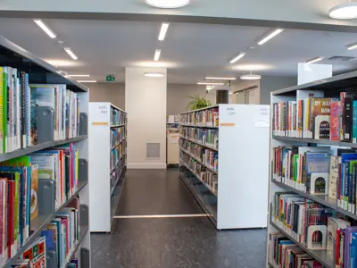 row of book shelves inside Bobcaygeon branch
