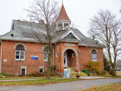Outside the Oakwood branch - large beautiful red brick heritage building